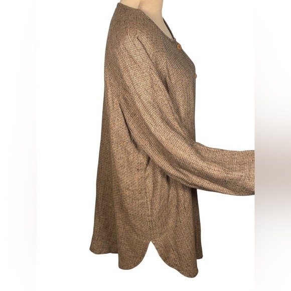 FLAX 100% Linen Long Button Cardigan Lagenlook Brown Sz Medium - Picture 3 of 8